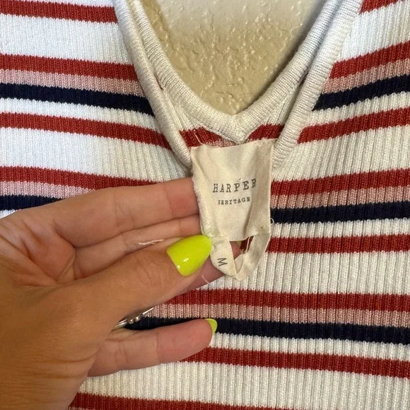 Striped V-Neck Sleeveless Top - Picture 2 of 4